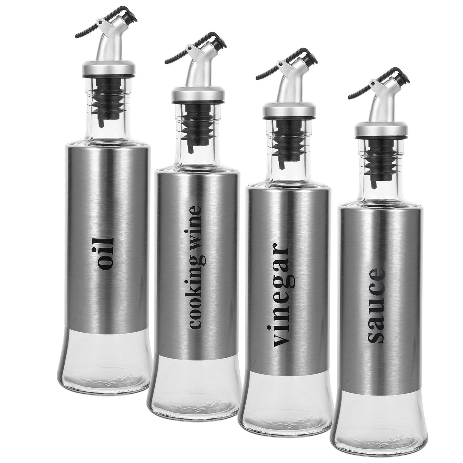 Dispenser e Aceto Capacità 300ml Set 4 Bottiglie Inossidabile in Vetro Design Antigoccia per Domestiche