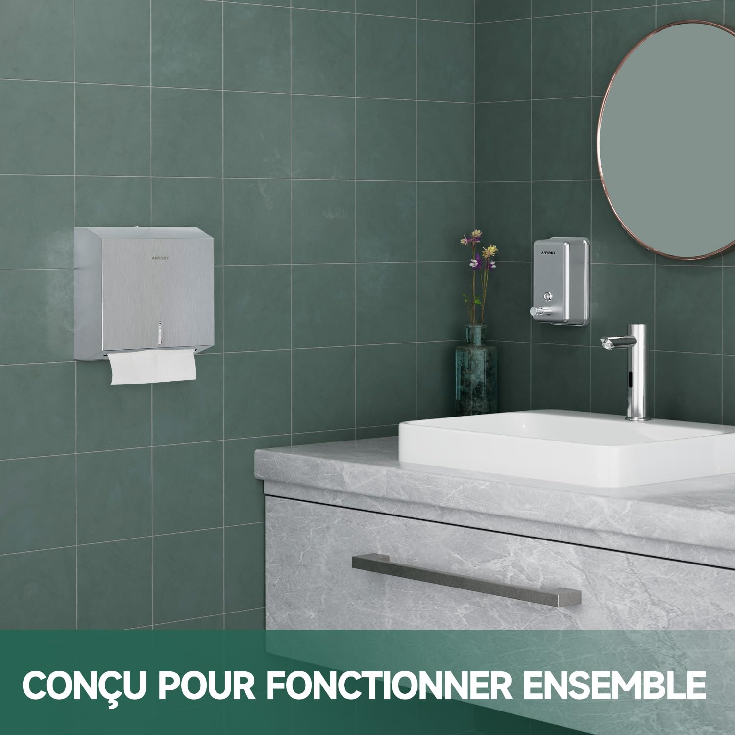 anydry Distributeur de Serviettes en Papier Mural – Capacité 250 Feuilles, INOX brossé, verrouillable, adapté aux Serviettes multifold/Z-Fold (Taille pliée ≤ 27 cm x 10 cm) Brossé