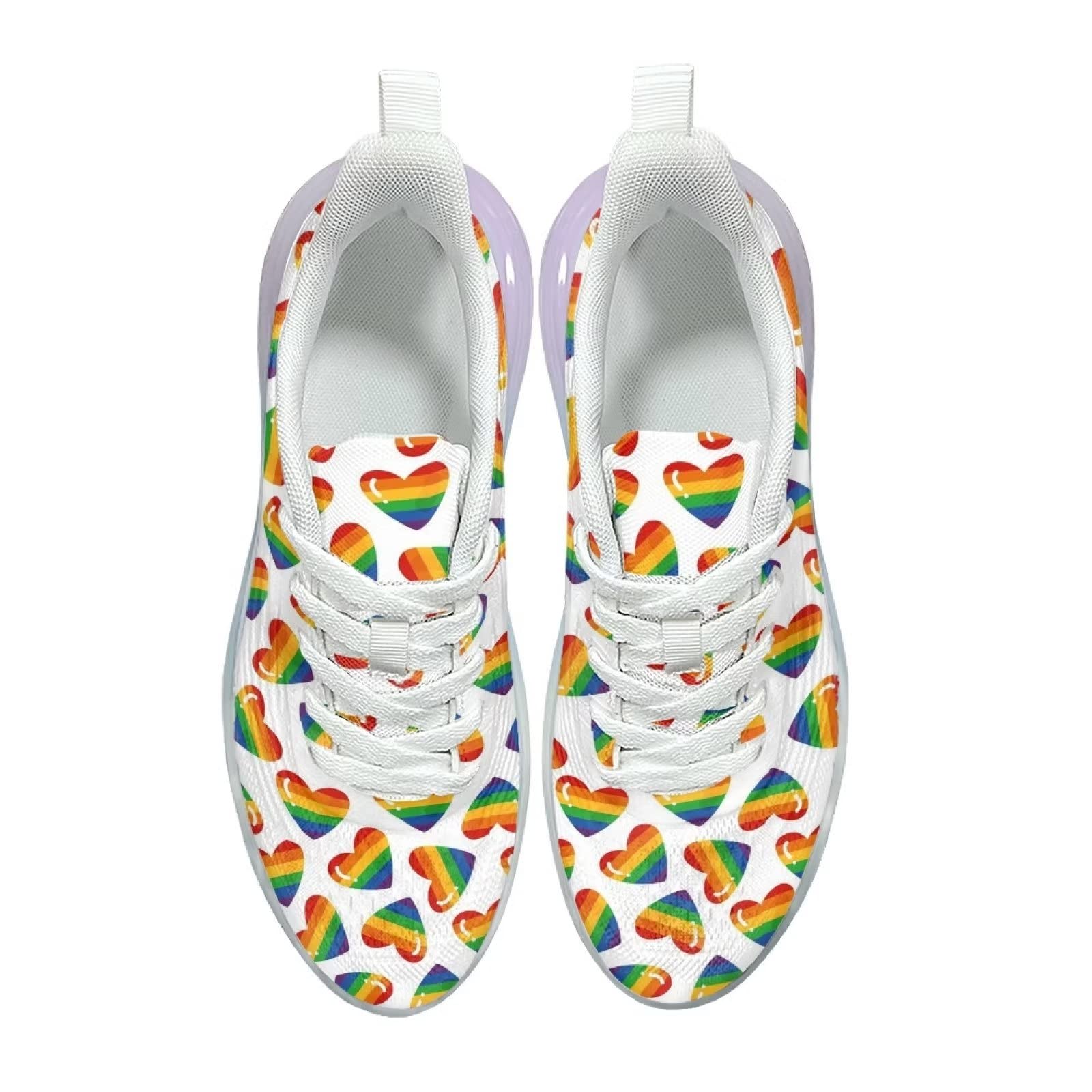 Buty sportowe dla kobiet, buty do biegania, sportowe, wsuwane, siateczkowe, na siłownię, damskie buty do chodzenia, Tęczowe serce, 36 EU