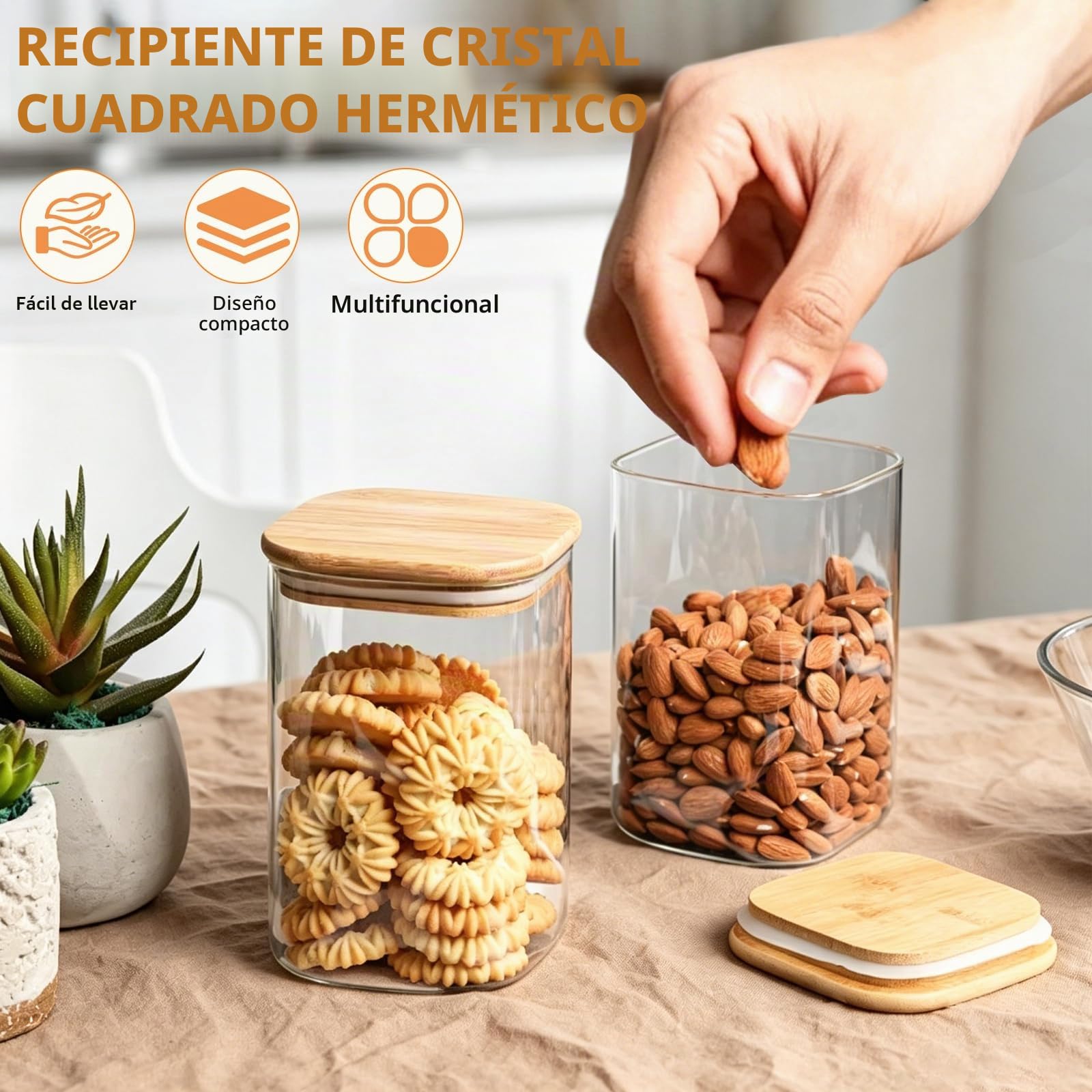 Tarros de especias de vidrio con tapa de bambú y etiqueta, paquete de 12 recipientes cuadrados de vidrio de 8 onzas/250 ml, tarros de especias de vidrio herméticos con tapas, recipiente de vidrio para