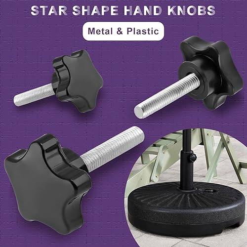 Miniatura 30 de Pomo de estrella de rosca M8 x 1.575 in, 4 unidades, mango de sujeción hexagonal de plástico, tornillo de apriete manual para reemplazo de base