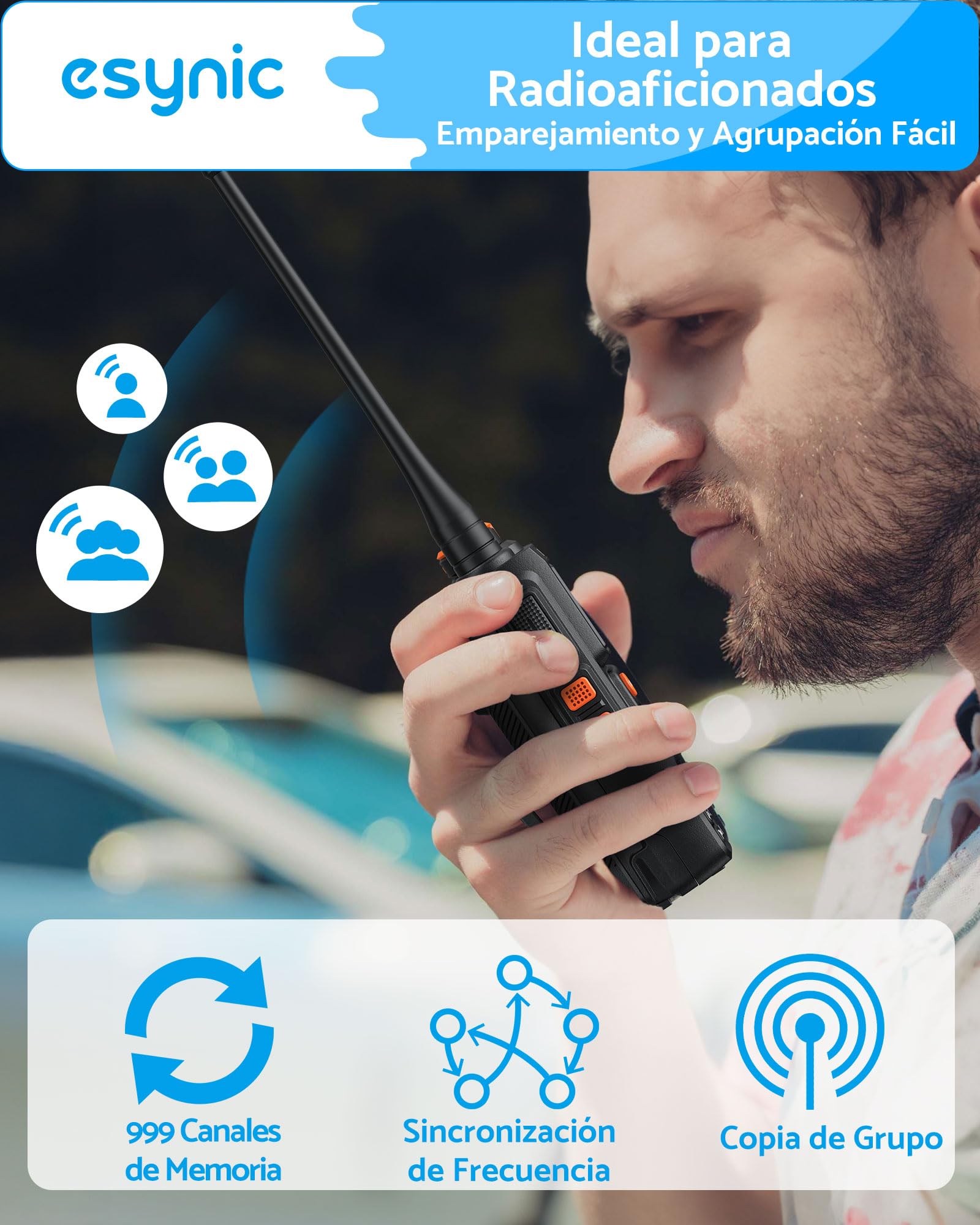 eSynic Walkie Talkies Profesionales de Largo Alcance con 999 Canales Doble Banda Walkie-Talkie con Pantalla a Color Radio Bidireccional Profesional Scrambler Carga USB Tipo C para Exterior Camping — view 6