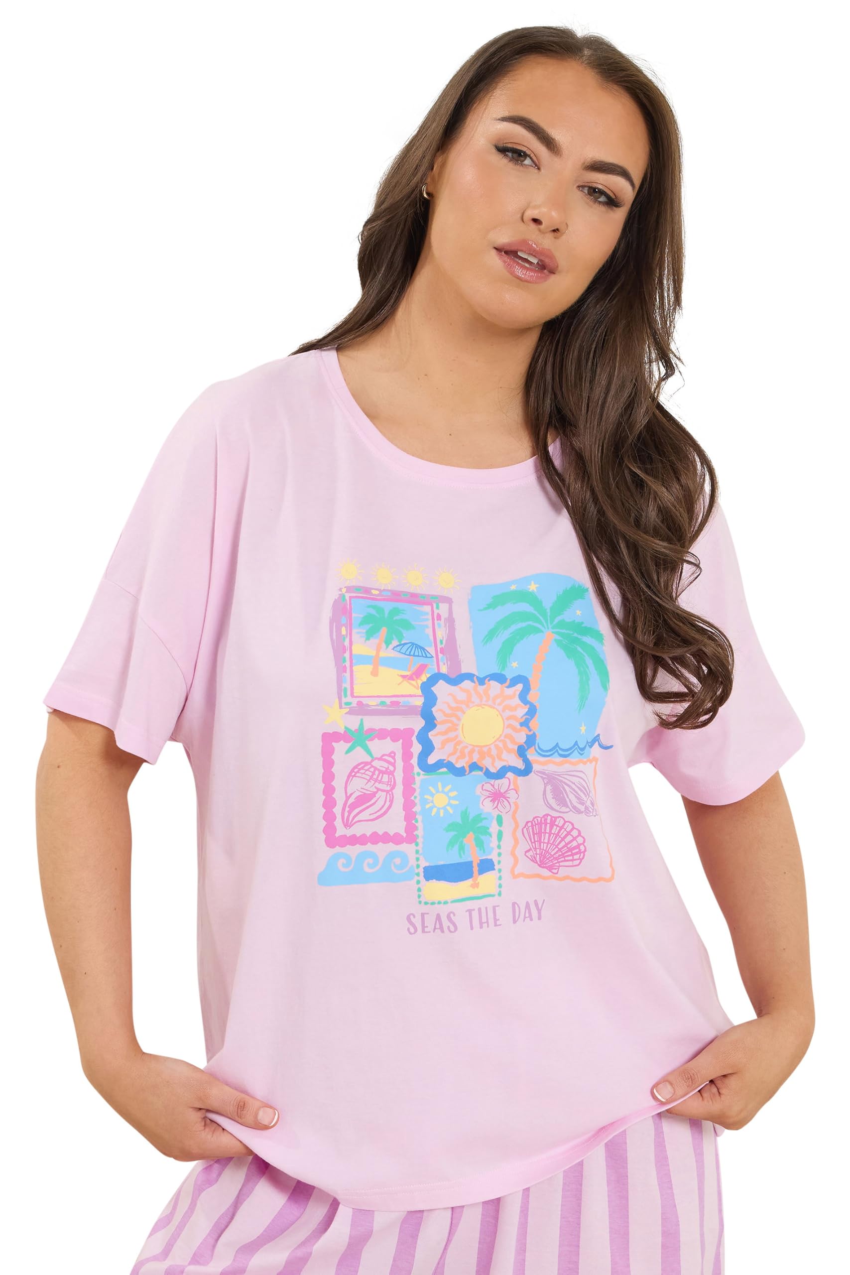 Yours Women's Light Pink Printed Pyjama Set In | Size: 26/28