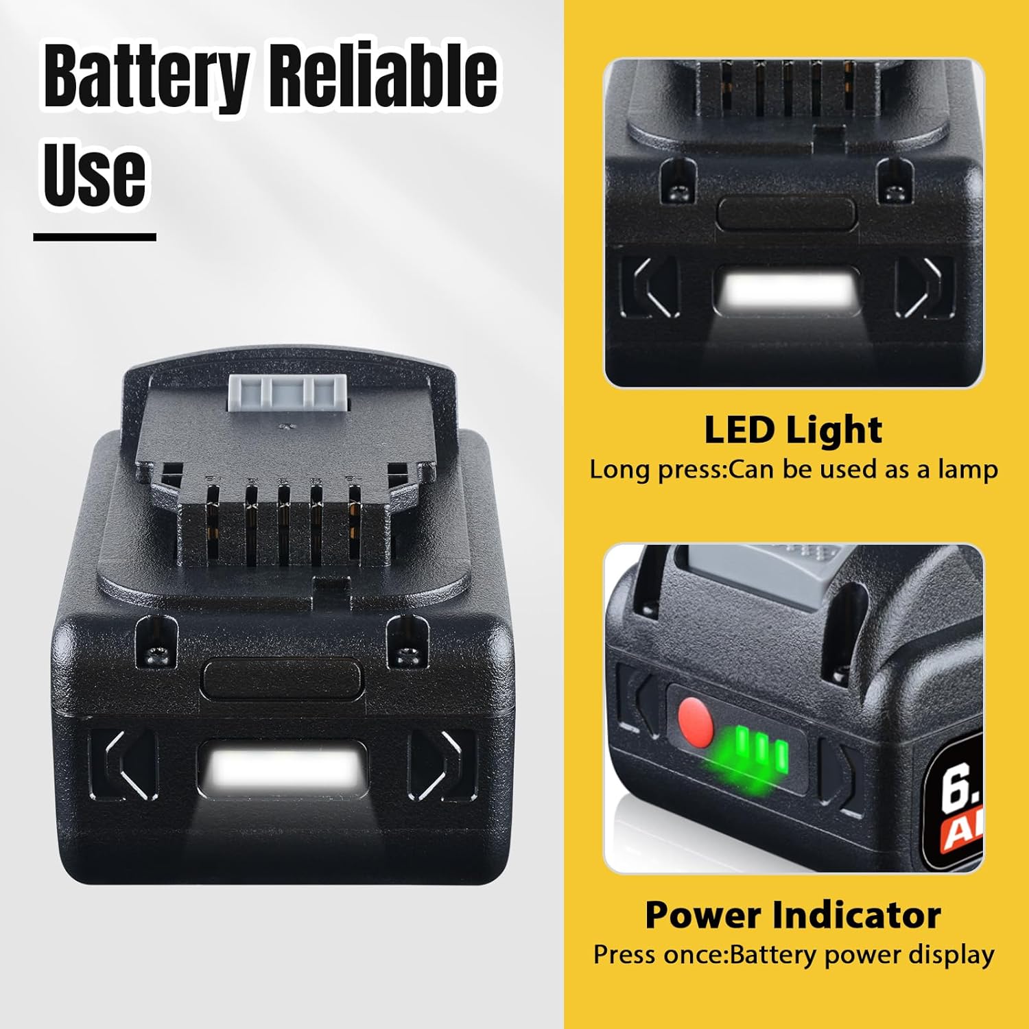 2Pack DCB200 6.0Ah Replacement for Dewalt 20V Max Battery Compatible with Dewalt Battery DCB200 DCB201 DCB203 DCB204