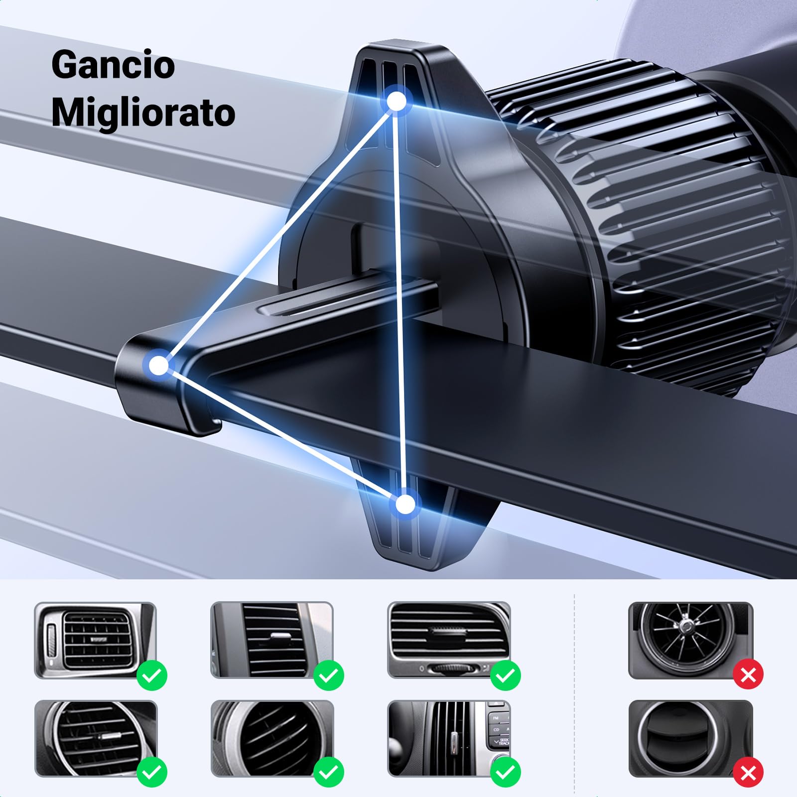 UGREEN Porta Cellulare Auto Magsafe, Supporto Cellulare Auto Magnetico, Magsafe per Auto, Compatibile con iPhone 16 15 14 Plus PRO Max, Galaxy S24 Ultra S23 S22 A14, Redmi Note 12 PRO, ECC. Gancio