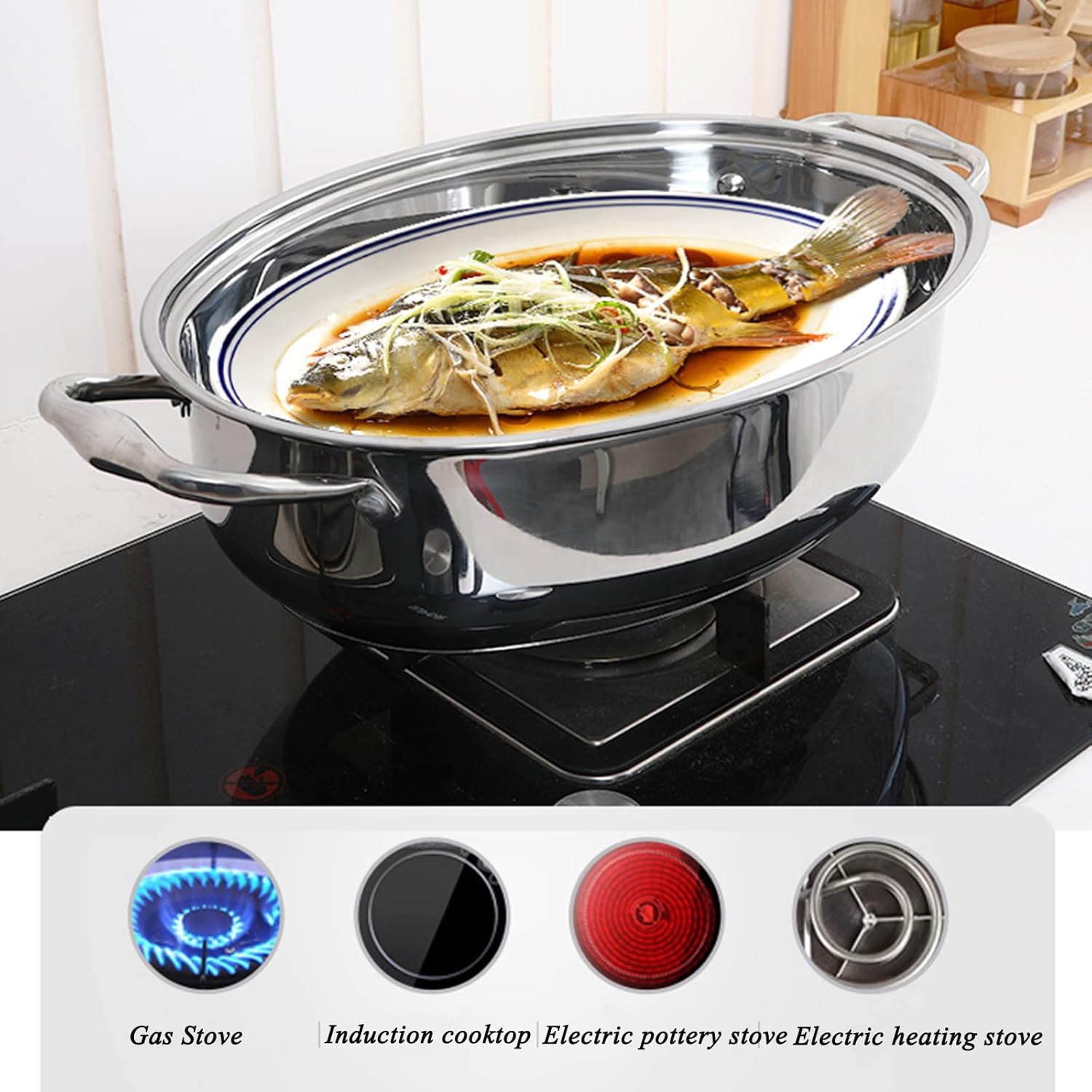 15/17 inch Oval Turkey Roasting Pan High Dome Chicken Roaster Pot Stainless Steel Fish Steamer with Rack and Lid for Roasting Vegetables Prime Rib Poultry (Extra deep)