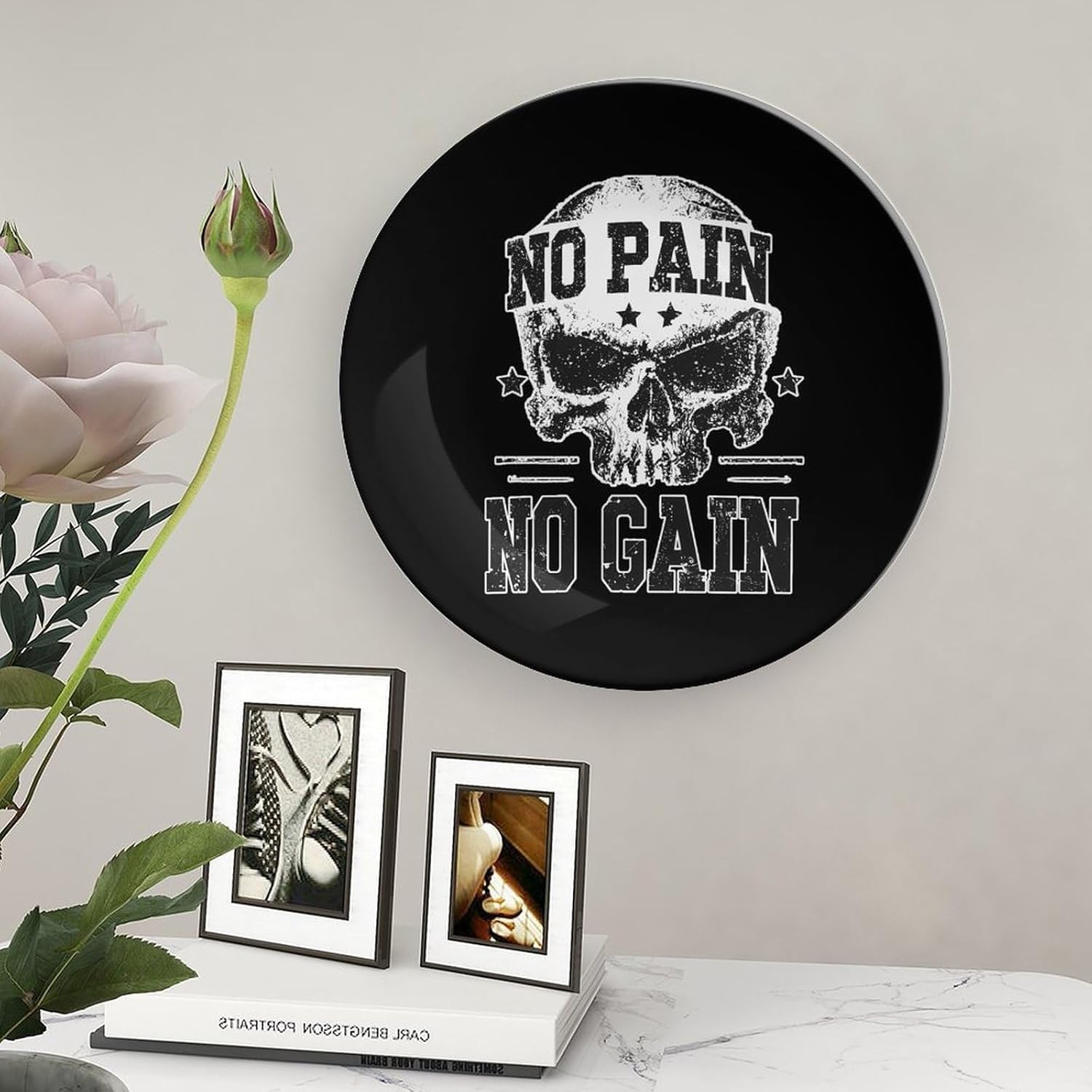 Grunge No Pain No Gain Camouflage Decorative Plates for Display Ceramic Plate Tray with Stand Hanger Home Decor