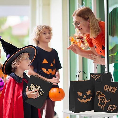 Miniatura 9 de MESHA Bolsas de papel de regalo de 8 x 4.75 x 10.5 pulgadas, bolsas de papel negro con asas a granel, 50 bolsas de papel kraft para pequeñas