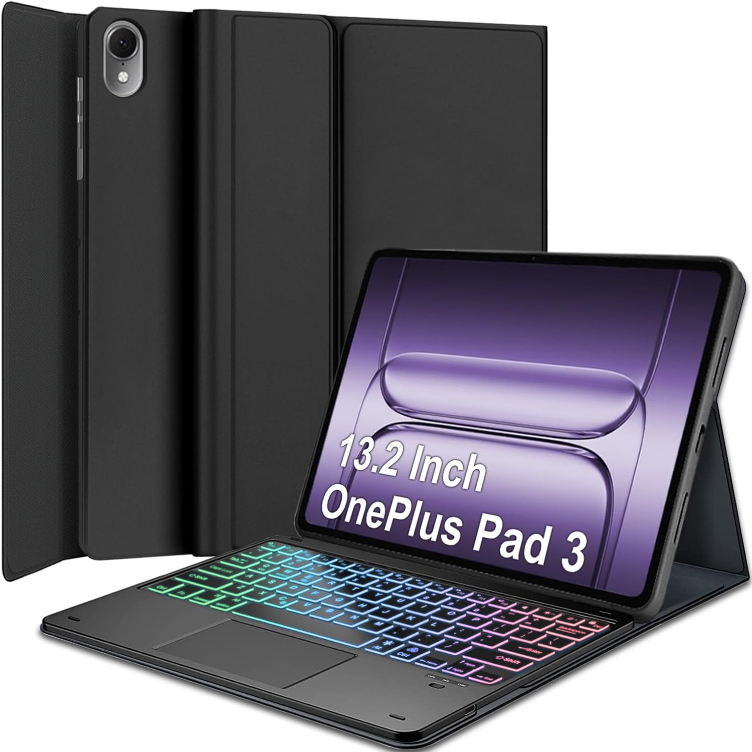 Backlit Trackpad Keyboard Case for OnePlus Pad 3 (13.2 Inch) 2025, 7 Color Rainbow Backlight Detachable Bluetooth Touchpad Keyboard Folio Smart Cover