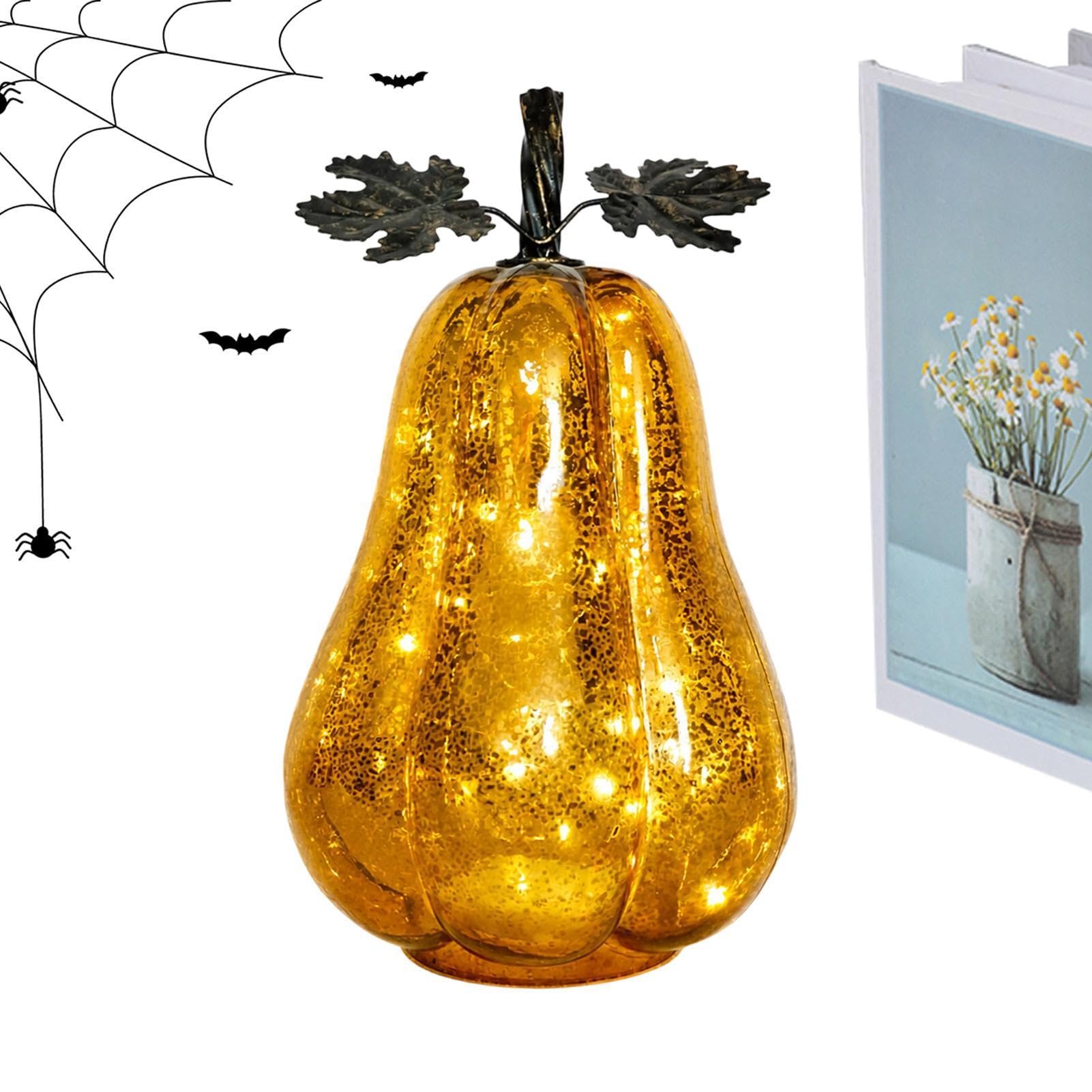Szklane Dynie z Lampkami Jesienna Lampka Halloween z Oświetleniem | Szklana Dynia Podświetlana Ozdobna Do Dekoracji Stołu w Wiejskim na Sezon Jesienny Święto Dziękczynienia Halloween do Użytku