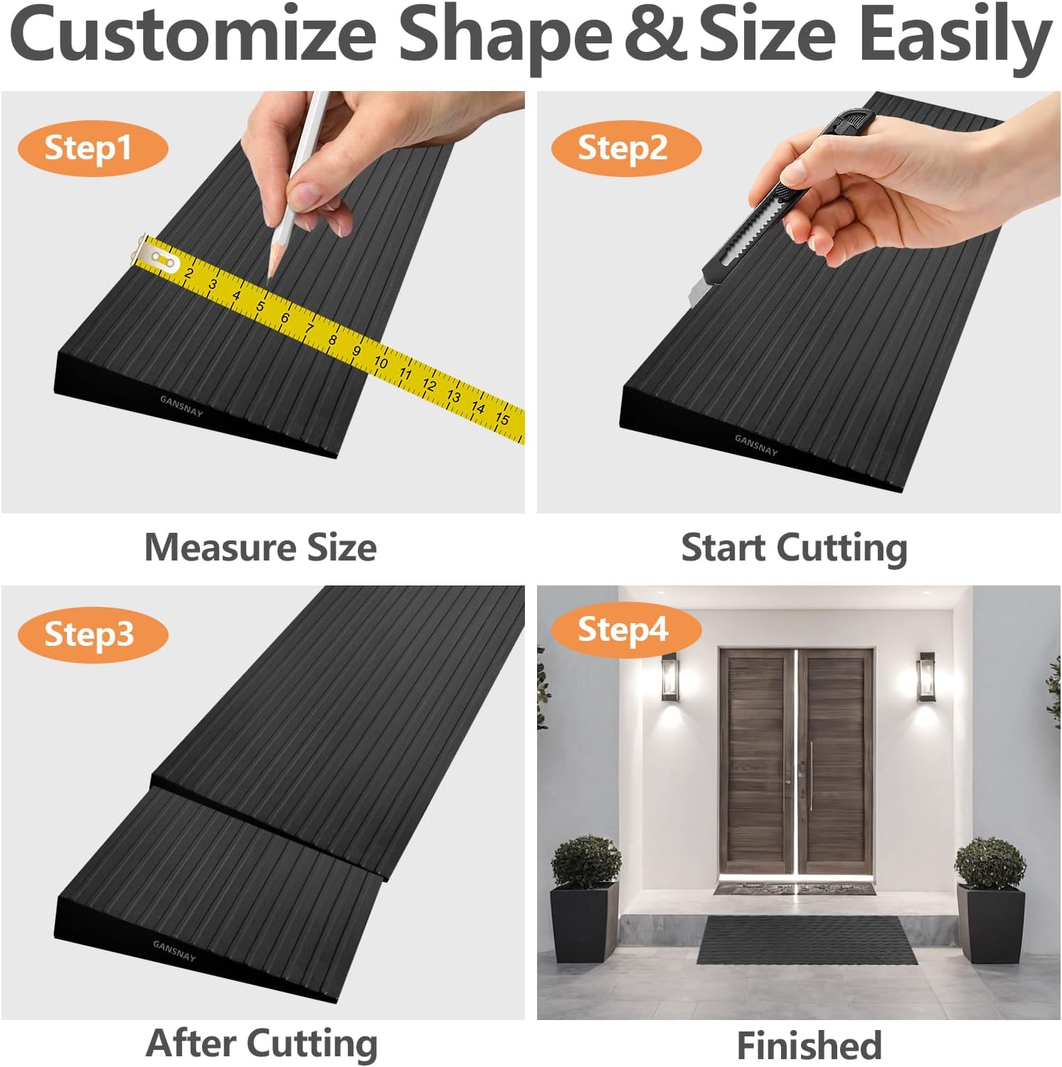 1.2" Rise Threshold Ramps for Doorways, Driveways, Heavy Duty Solid Rubber 5000lbs Capacity, Non-Slip & Cuttable Handicap Ramp for Wheelchairs, Scooters, Strollers, Curbs- 1.2″Rise (35″×7.9″)