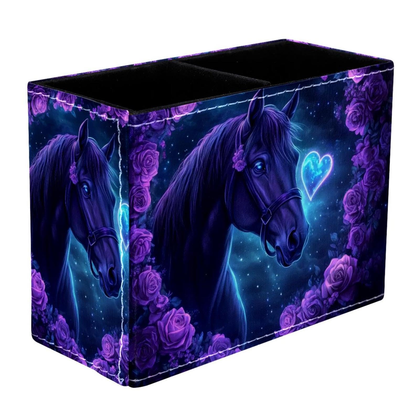 FWJZDSP Pencil Holder for Desk, Horse Purple Rose Pen Holder Storage Desktop Pen Organizer Desk Pencil Organizer Makeup Brush Holder for Office School College