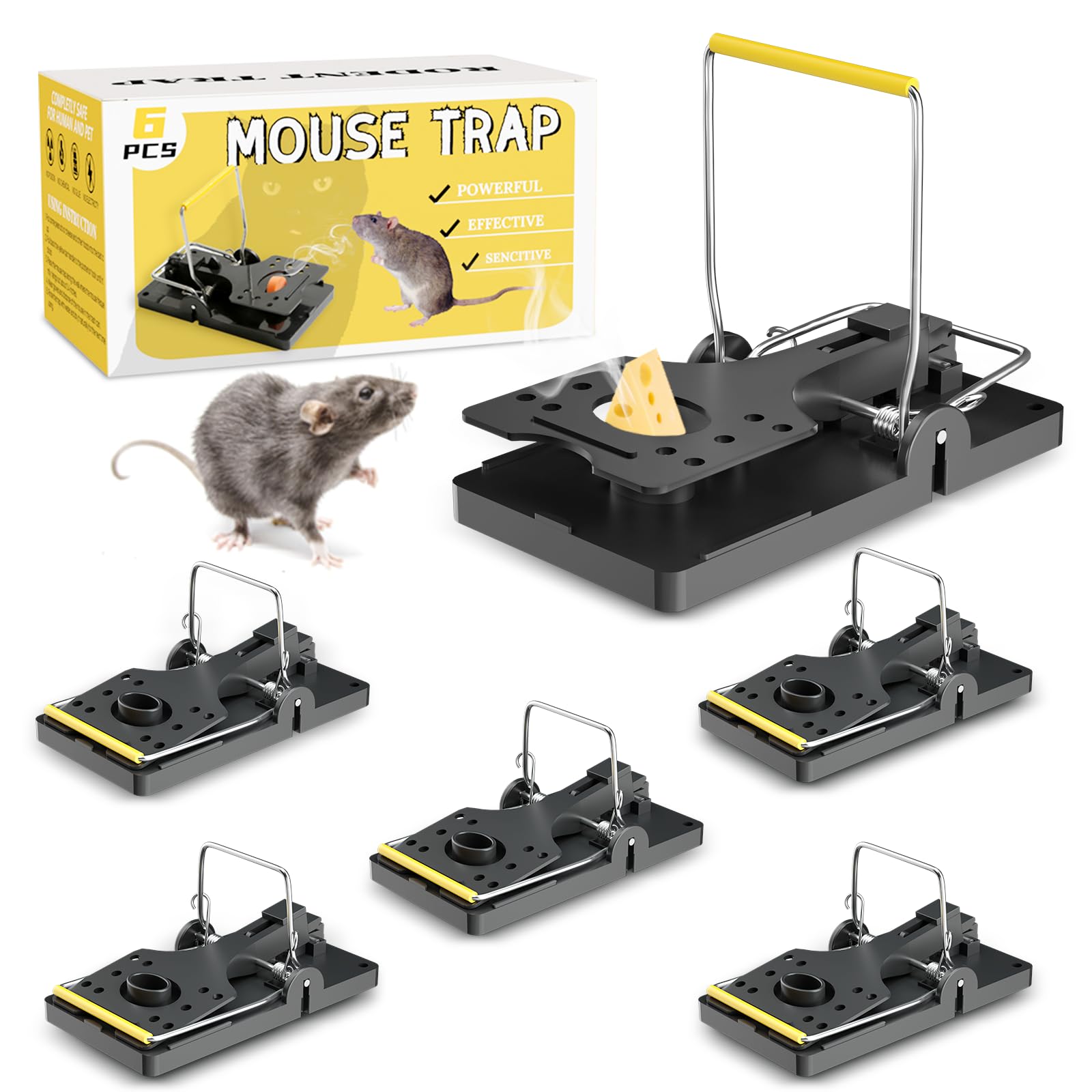 ETITATO Mouse Traps Indoor for Home, Quick Sensitive Rat Traps Indoor Outdoor, Effective Safe Rat Trap with Powerful Dual Springs, Reusable Mice Traps for House Indoor Outdoor(6 Pack)