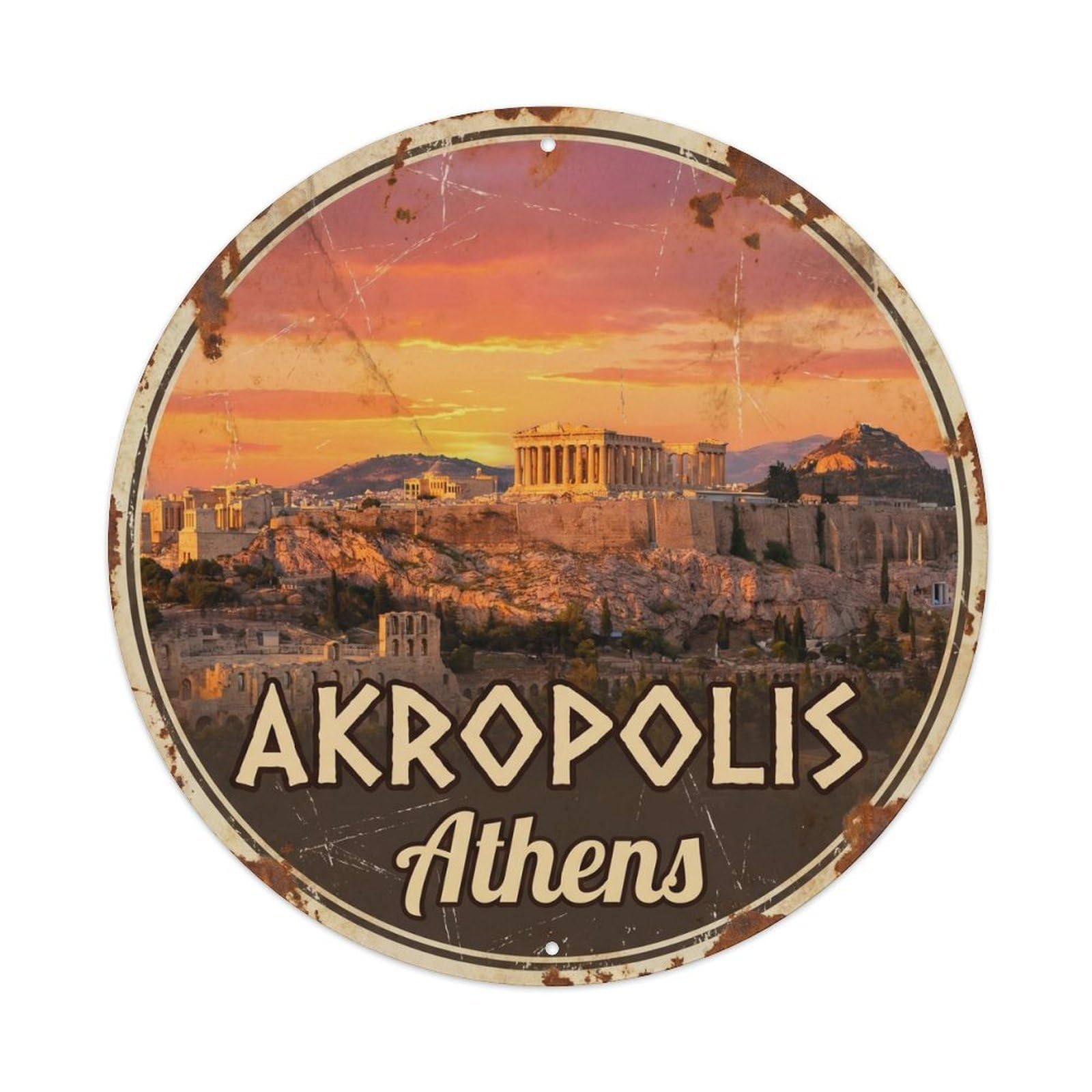 Vintage Travel Acropolis Parthenon Sunset Metal Tin Sign Plaque