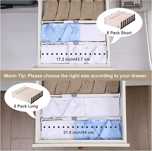 Miniatura 4 de Qozary Paquete de 8 separadores de cajones ajustables expandibles de 148 a 216 pulgadas organizador de plástico para dormitorio baño armario cajón