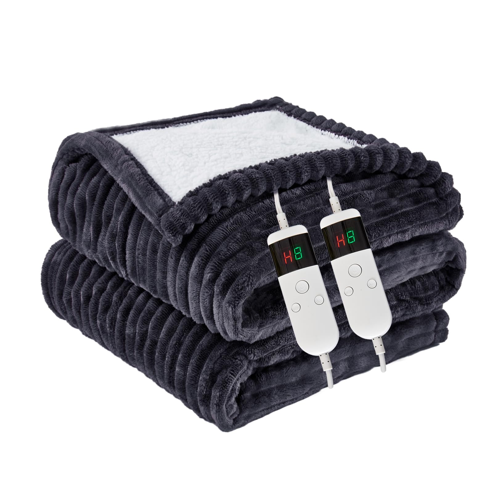 Heated Blanket Electric Queen, Soft Flannel Heating Blanket with 8 Hours Auto Off 10 Fast Heating Levels Machine Washable Sherpa Heated Blanket with Overheating Protection