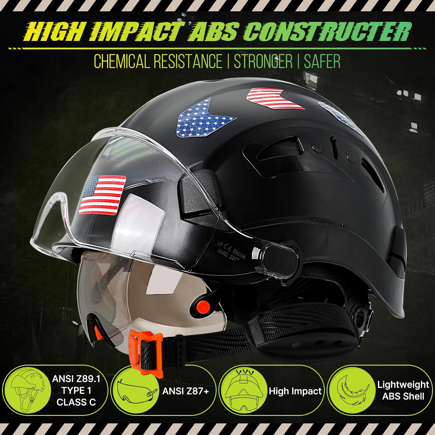 Hard Hats Construction OSHA Approved With Double Visor - Cascos De Construccion Vented Hard Hat With Clear and Tinted Visor Construction Safety Helmet Hat With Chin Straps 6pt Suspension - Image 2