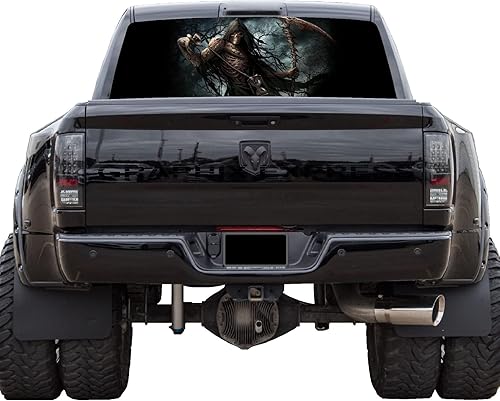 GRAPHIX EXPRESS Gráficos de ventana trasera de camión (P459 Grim Reaper) envoltura de vinilo universal transparente para ventana trasera,