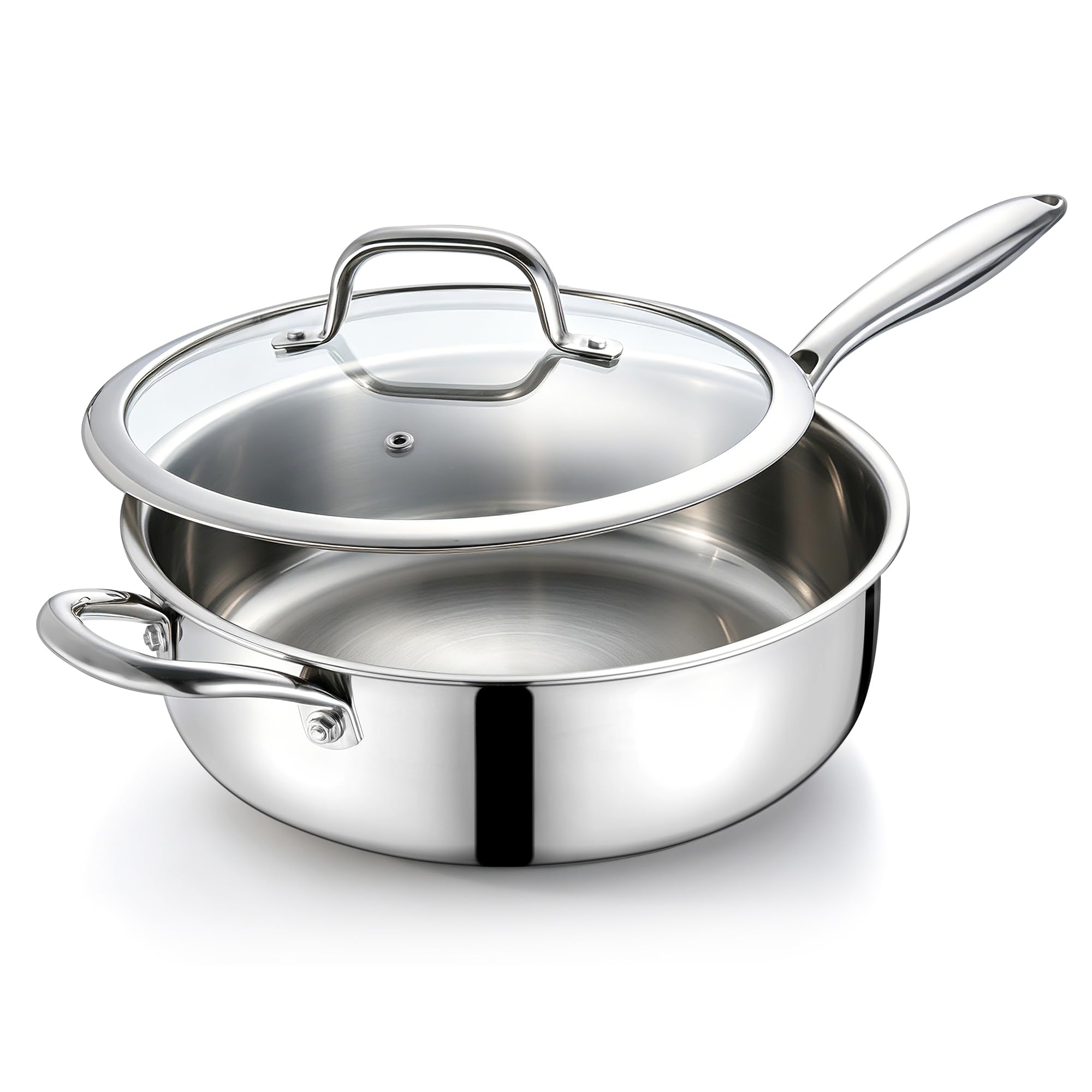 HaWare Saute Pan with Lid, Uncoated Induction Deep Frying Cooking Pan, 26cm