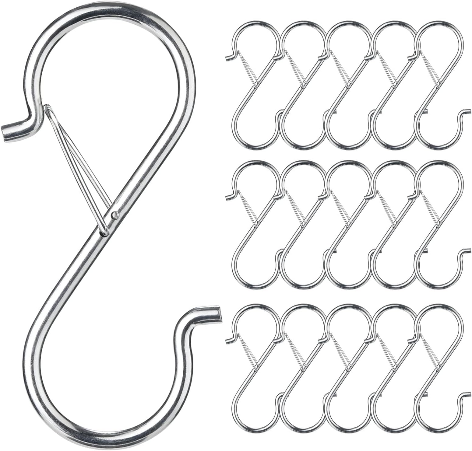 15 Pcs S Hooks for Hanging, Heavy Duty S Shaped Hooks with Safety Buckle Design, Kitchen Hooks, Closet Rod S Hanger Hooks for Kitchen Utensil, Plants, Pots, Towels and Bags, 3.5 Inch