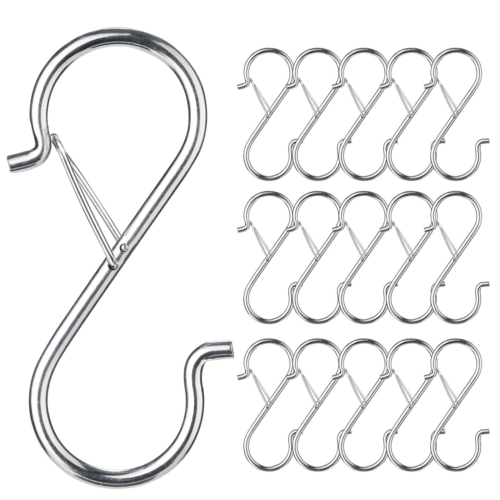 15 Pcs S Hooks for Hanging, Heavy Duty S Shaped Hooks with Safety Buckle Design, Kitchen Hooks, Closet Rod S Hanger Hooks for Kitchen Utensil, Plants, Pots, Towels and Bags, 3.5 Inch