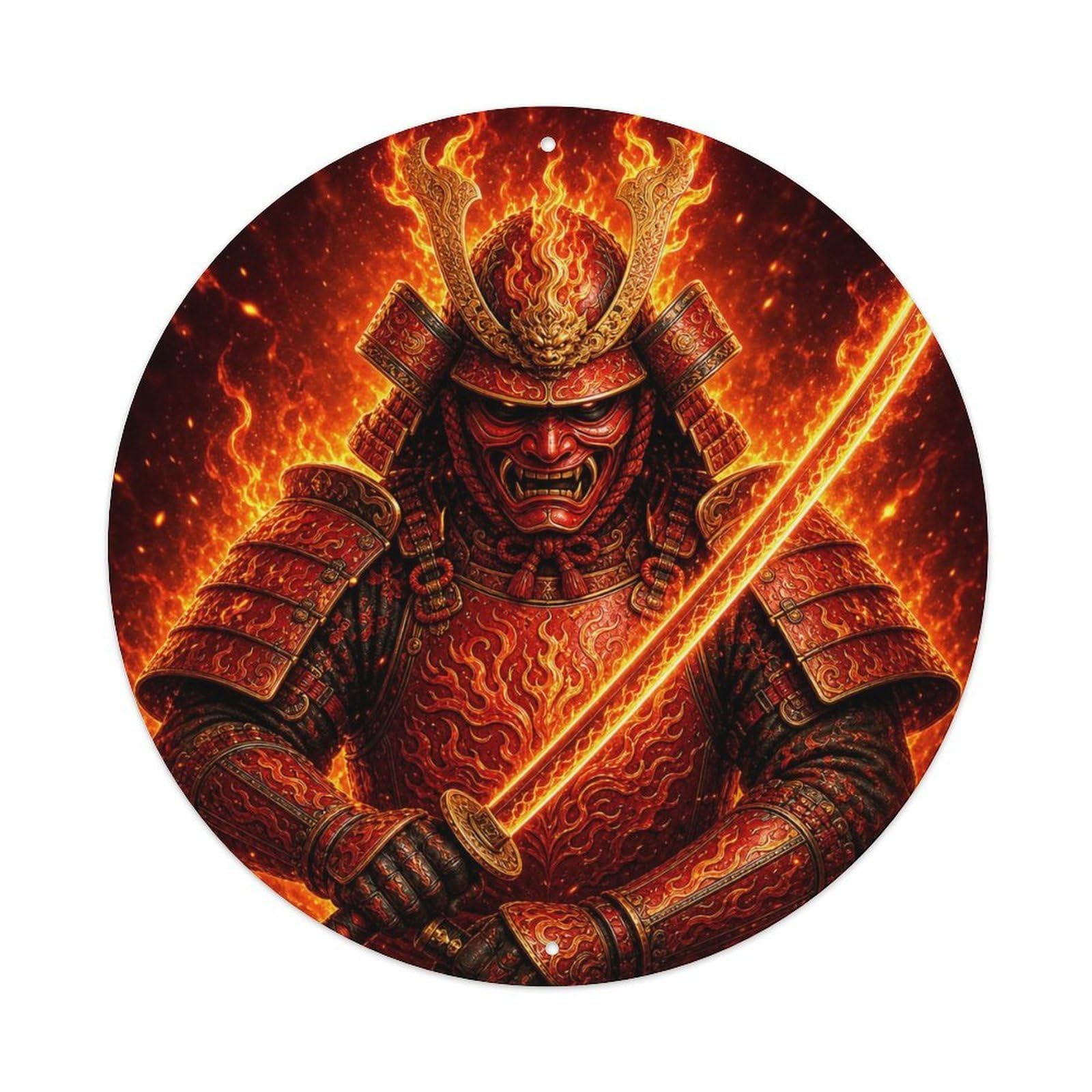 Okngb Style Masked Scarlet Fire Frontal Ready Stance Blade Token Metal Tin Sign Plaque Wall Decor For Cafe, Man Cave, Club Bar, Office, Home Garden Round Metal Poster 8X8inch