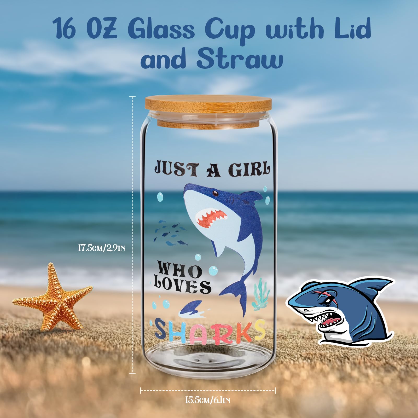 Shark Gifts for Women, 10Pcs Shark Lovers Gift for Girls Including Glass Cup Bracelet Tote bag Makeup Bag Shark Coin Purse Socks Notepad Gift Card for Christmas Birthday Mothers Day