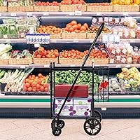 Vista 5 de ReunionG Carrito de compras plegable, carrito de supermercado de doble cesta con barra de mango ancho ajustable y ruedas giratorias, adecuado