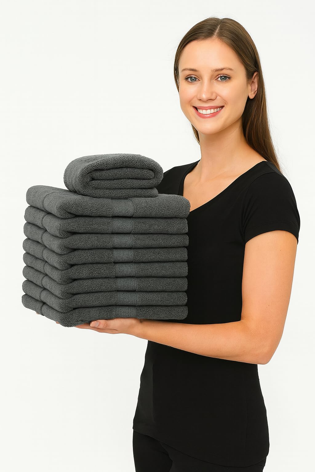 Set di 10 asciugamani da bagno, 600 g/m², 100% spugna, di alta qualità, molto assorbenti, per bagno, doccia, uso quotidiano, lavabile in lavatrice (50 x 100 cm, grigio)