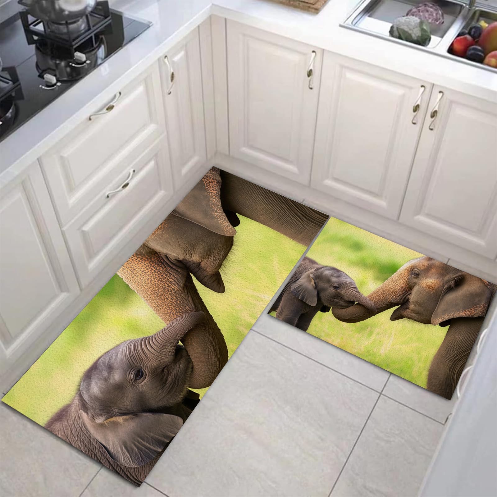 Tapis de cuisine anti-fatigue éléphant lot de 2 grand et petit format confort imperméable