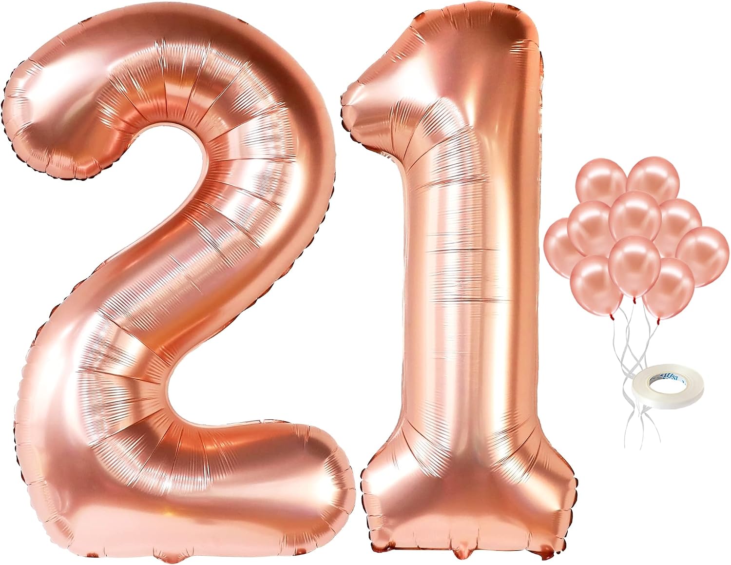 Rose Gold 21st Birthday Balloons Set – Large, 40 Inch | Rose Gold Number 21 Balloon with Latex Balloons, Pack of 10 | 21 Year Old Birthday Balloons | Rose Gold 21st Birthday Decorations For Her