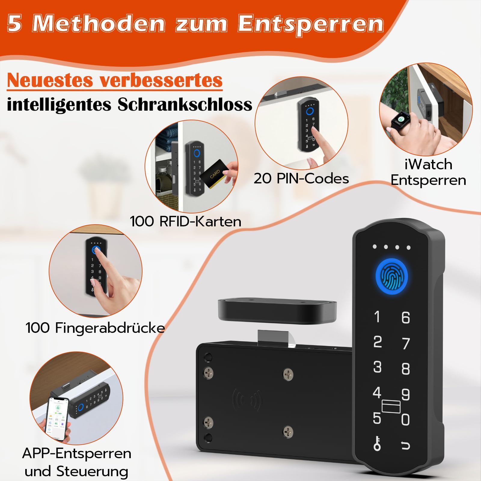 Anweller Serrure de tiroir, électronique, serrure de meuble avec application NFC pour boîte aux lettres, sécurité enfant pour armoire, tiroir, boîte, boîte aux lettres, casiers, etc
