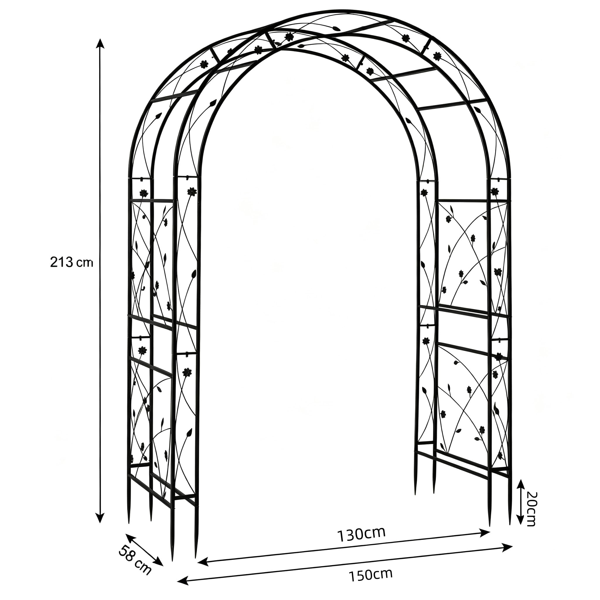 VINGLI Acro da Giardino 150 x 58 x 213cm, Acro Matrimonio, Sostegno e Supporto per Piante Rampicanti, Decorazione per Matrimoni sul Prato