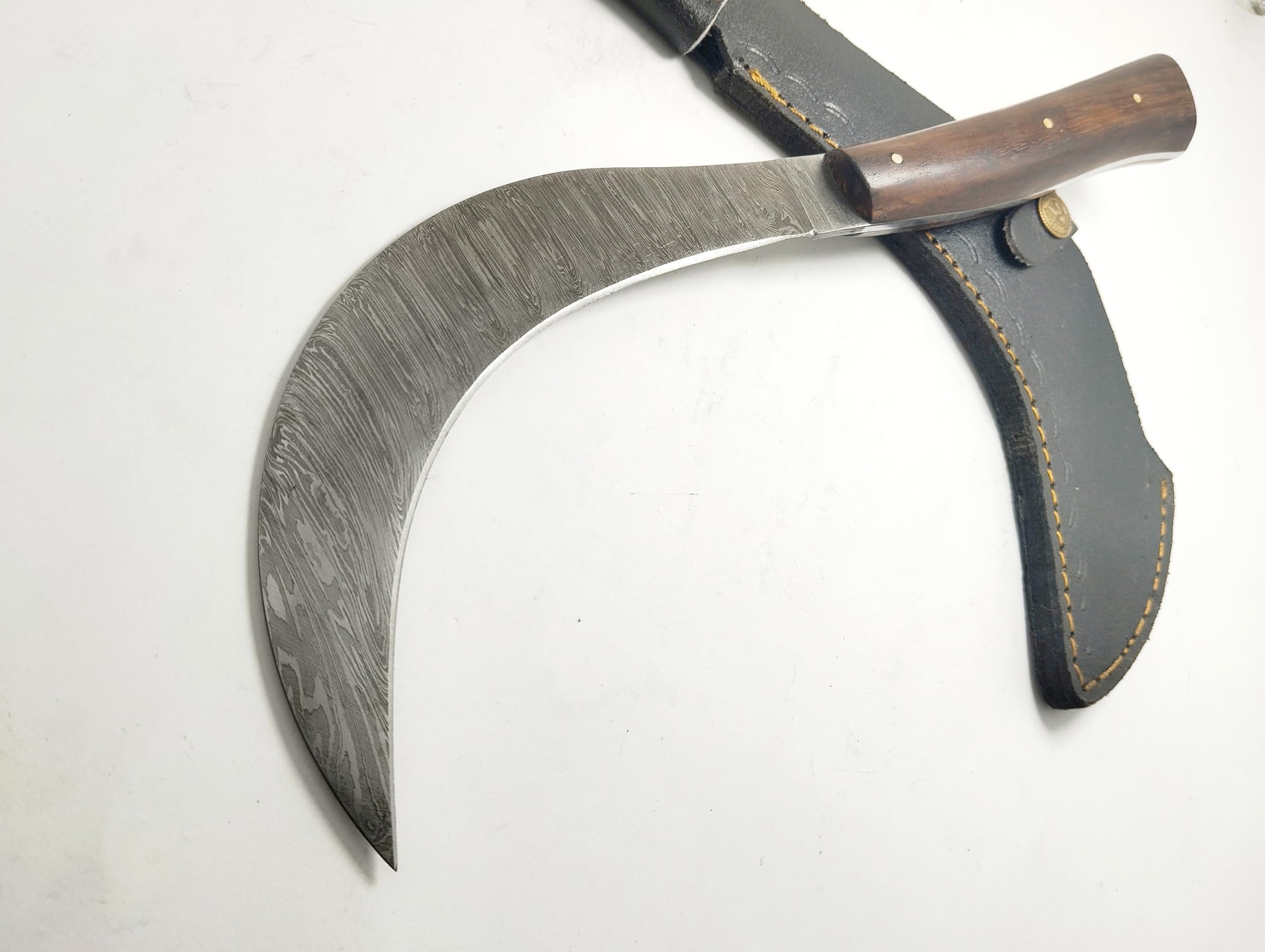 KKI Hand Crafted Damascus Steel Scythe knife, Damascus Sickle, Formar Use, Outdoor, EDC, Garden Tool, Harvesting, Sickle Blade, Home and Garden Care, Best Gift (SKL)