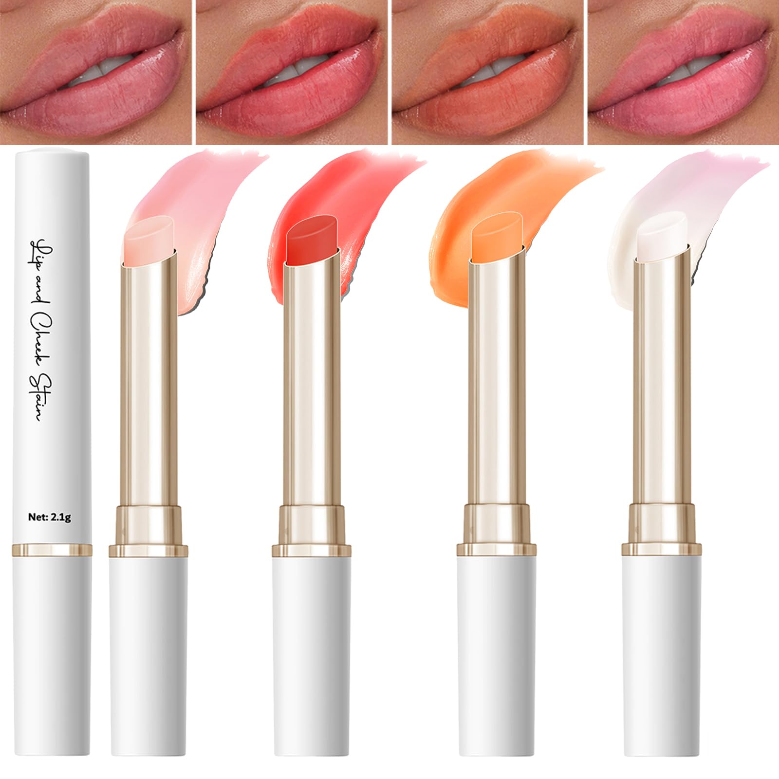 4pcs-Ph Lip Balm，Waterproof Temperature Color Change Lip Balm,Long-Lasting Hydrating Moisturizing Lip Tint,for Daily Lip Care Festival Makeup Gift for Women(Pink & Red & Peach & White)