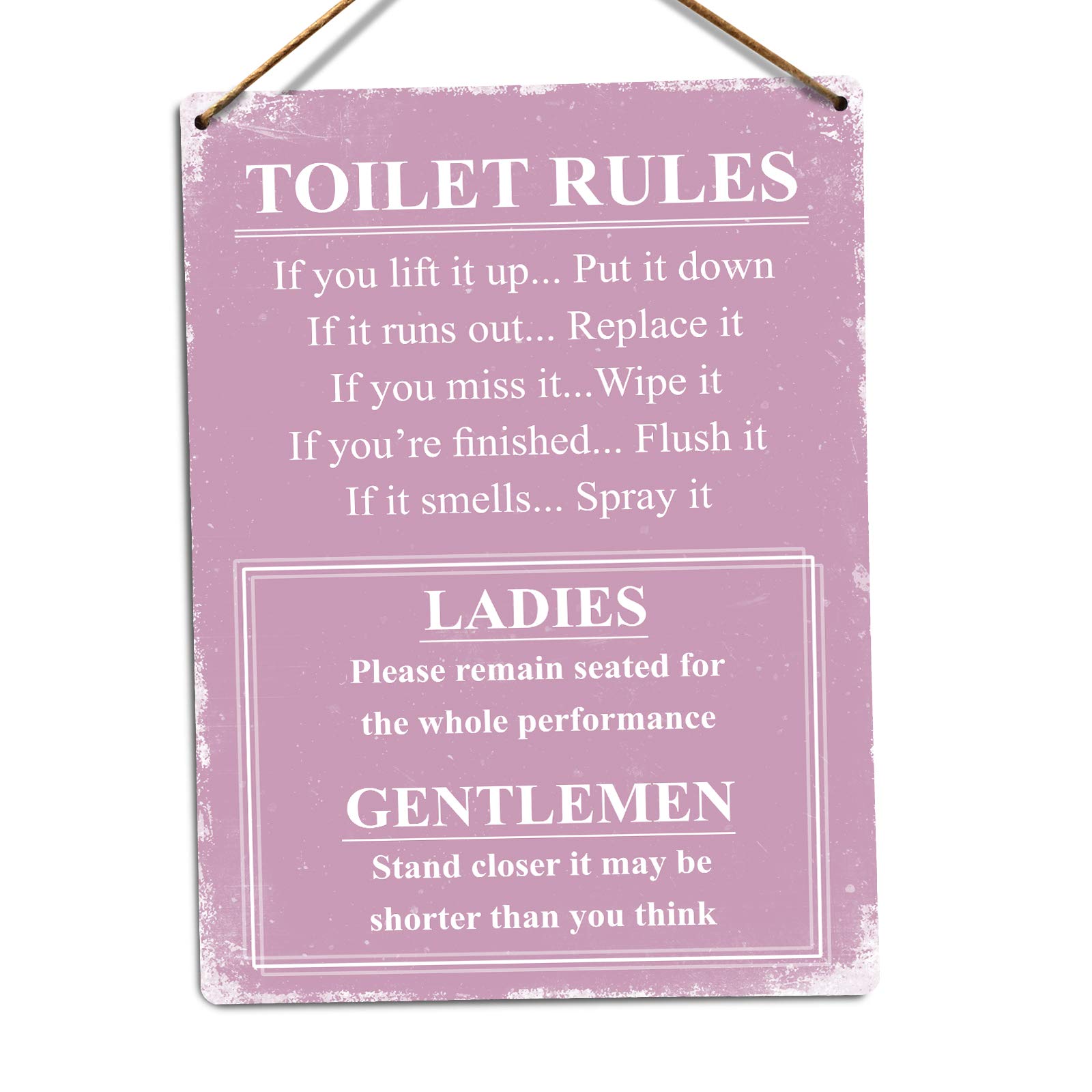 Toilet Rules - Pink – Medium Twine | Printed Metal Wall Sign Plaque