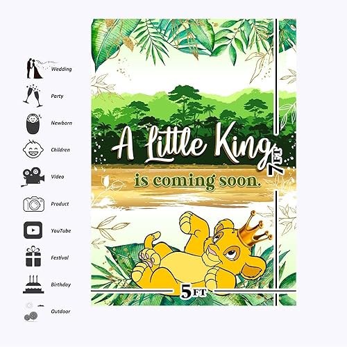 Miniatura 3 de Similar Decoraciones de baby shower para niños, 5 x 7 pies, telón de fondo africano Baby Shower de vinilo para baby shower, Simba Wild One Jungle