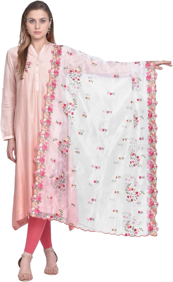 Dupatta Bazaar Donna Organza Dupatta Con Ricamo Oro - Bianco