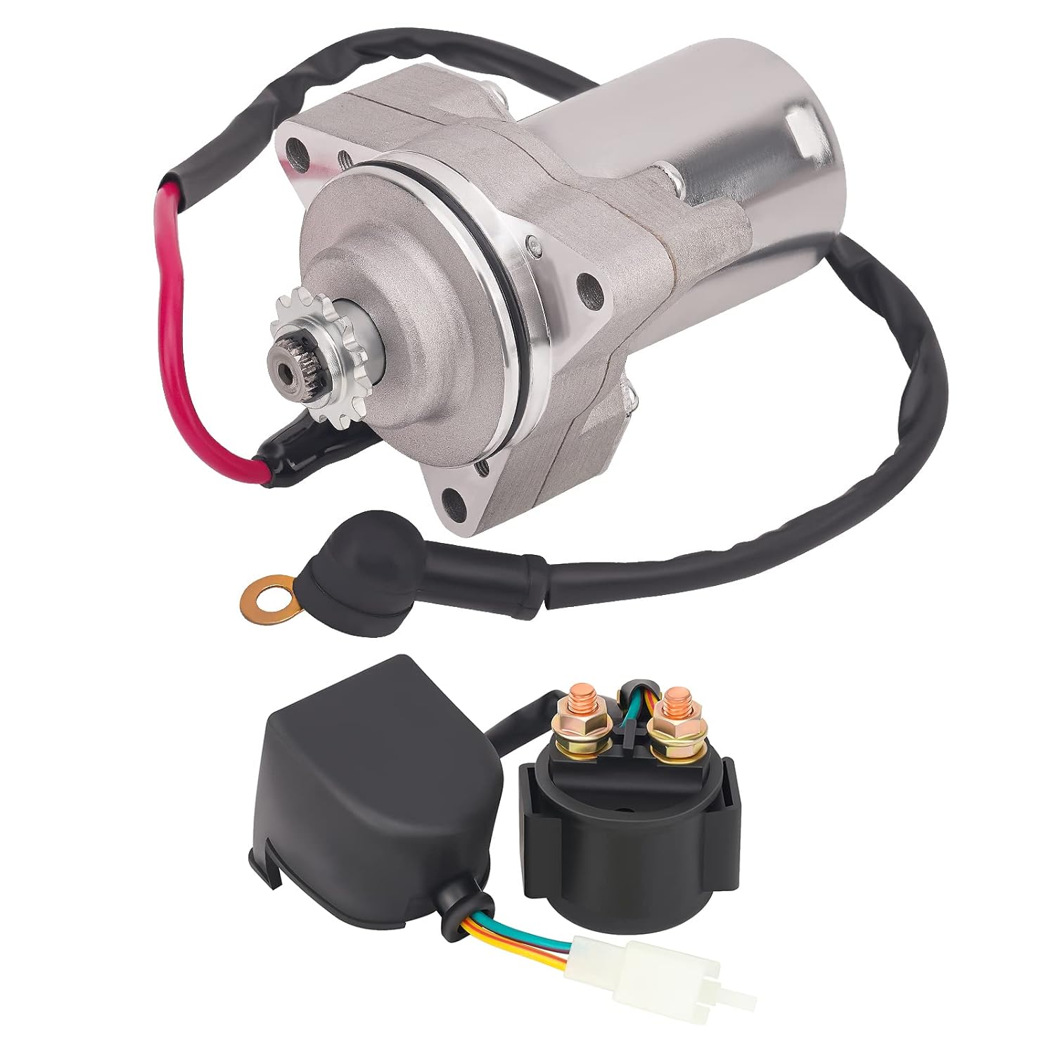 Starter Motor and Starter Solenoid Relay for Tao Tao 50cc 70 cc 90cc 125cc 110cc ATV Coolster 4 Wheeler Chinese Pit Dirt Bike 4 Wheelers Go Karts Dune Buggy Sandrail Quad SSR Roketa SunL