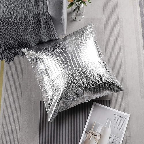 Miniatura 6 de Artscope Fundas de almohada para sofá, decoración del hogar, cocodrilo teñido liso, piel sintética, ambos lados, 16 x 16 pulgadas, 15.7 x 15.7 in