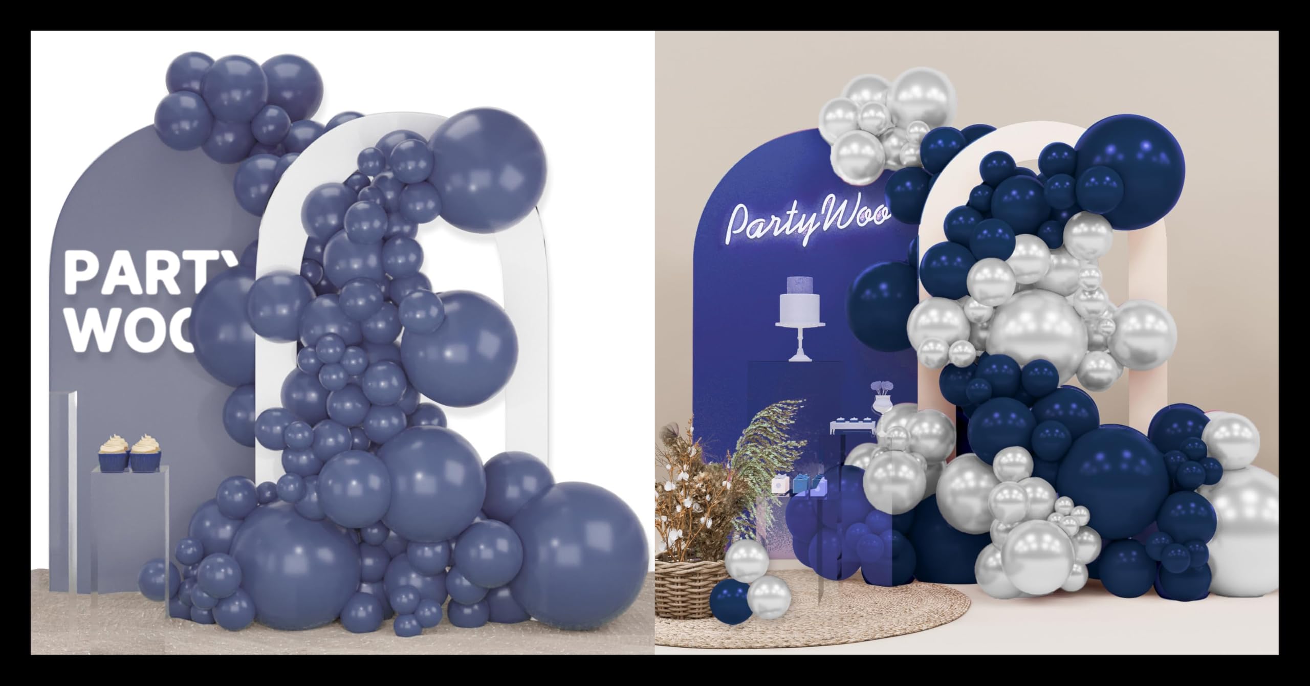 PartyWoo Dusky Blue Balloons 140 pcs and PartyWoo Blue and Silver Balloons 140 pcs