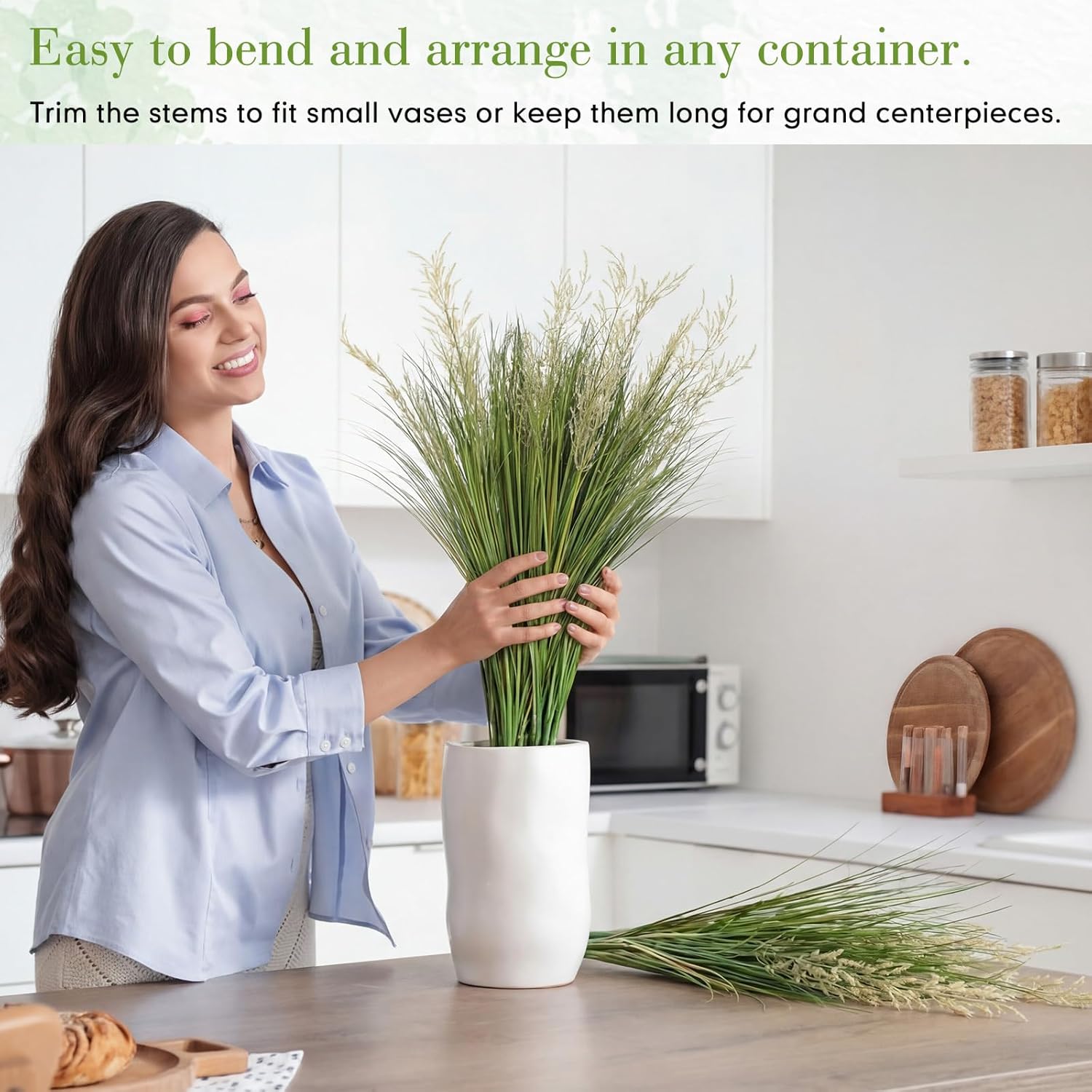 Jexine 6 Pieces 31.5 Inches Artificial Grass Filler Decor Fake Shrubs Wheat Grass Cattails Fake Greenery Decorations Artificial Greenery Stems Weed for Room Indoor Home Vase Decor(Reed Flower)