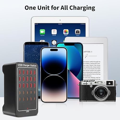 Miniatura 5 de Bloque de cargador USB  C, 125 W (25 A) 25 puertos (15 USB A y 10 puertos USB  C) múltiples estaciones de carga, cargador de pared de escritorio