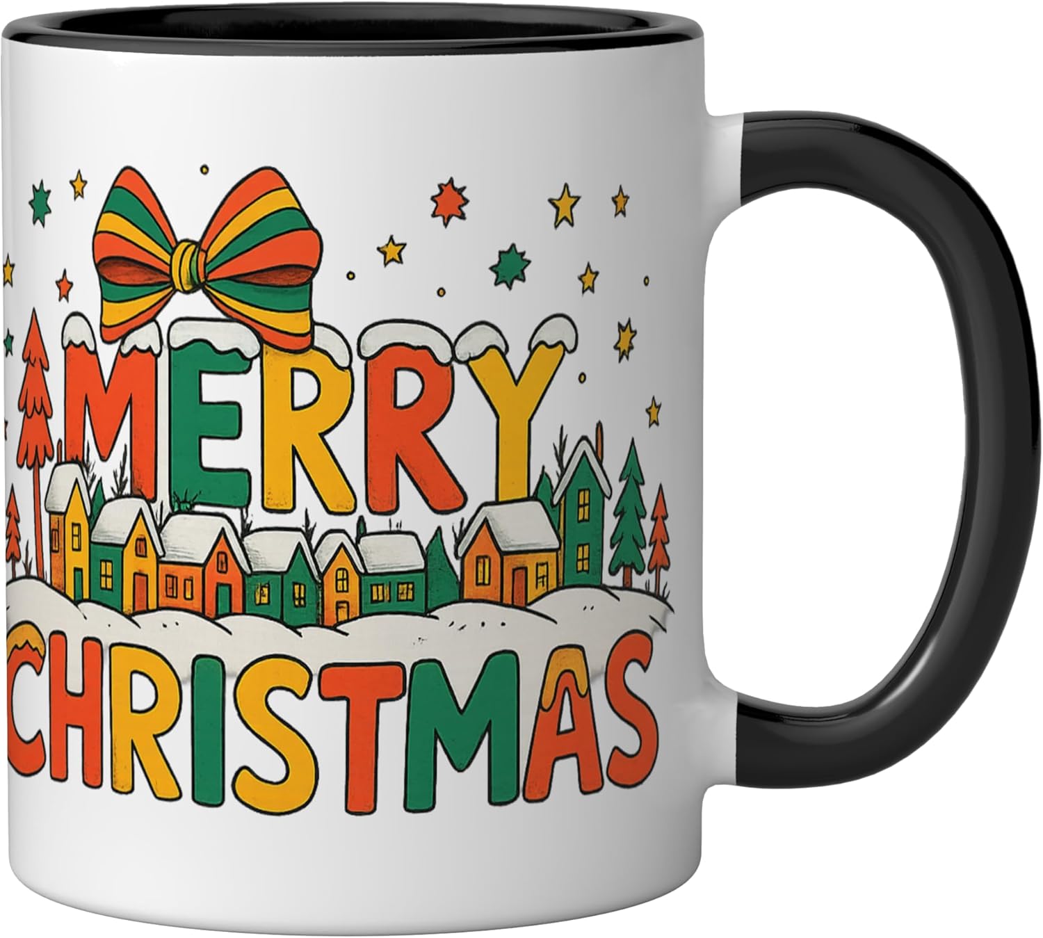 Christmas Coffee Mug, Holiday Coffee Mug MERRY CHRISTMAS Ceramic Mug, Black/White - Image 2