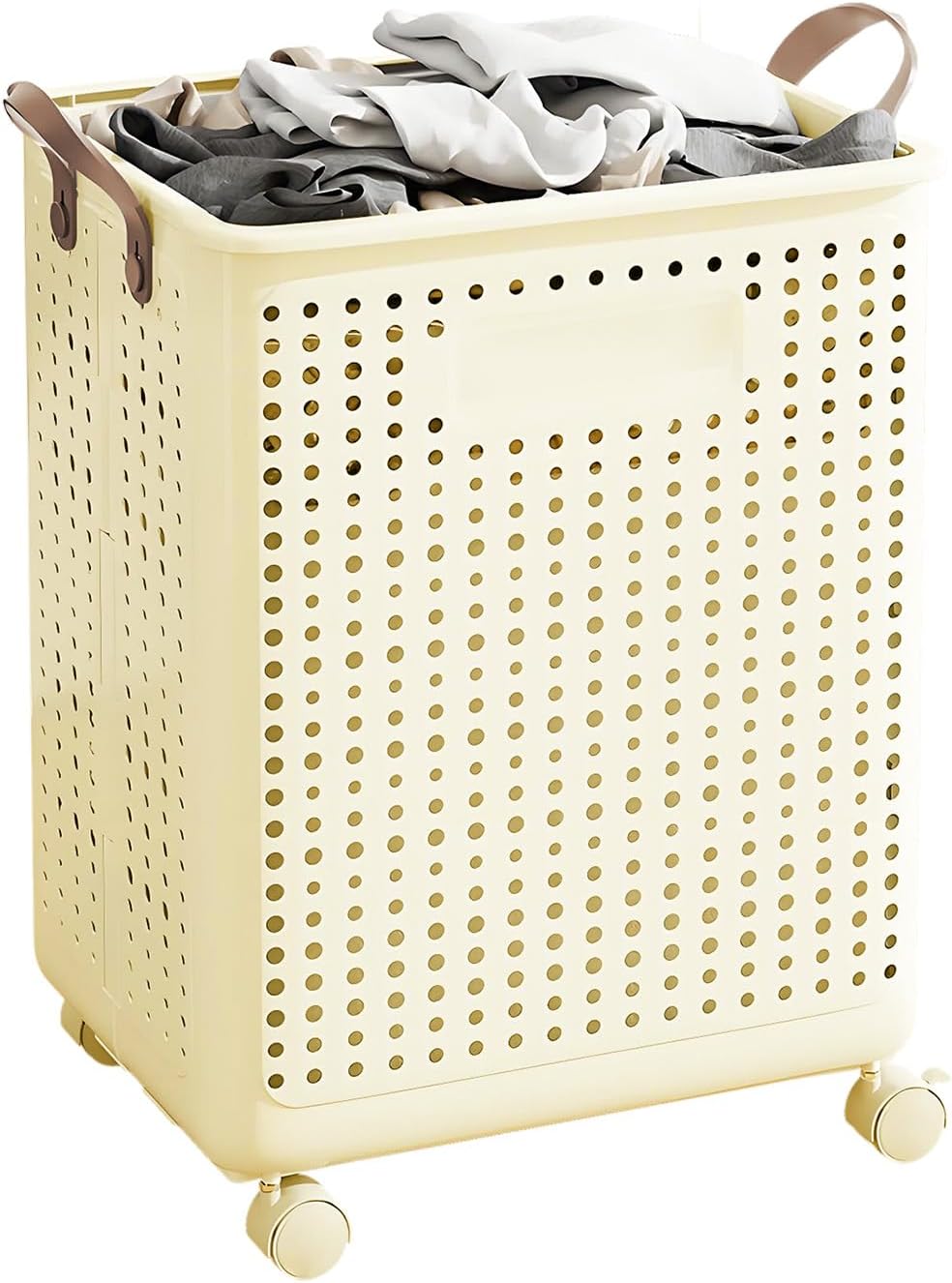BAOKALER Large Foldable Laundry Hamper with Wheels and Handle, Collapsible Rolling Laundry Basket Plastic, Versatile Portable Storage Basket for Laundry/Bathroom/Dormitory