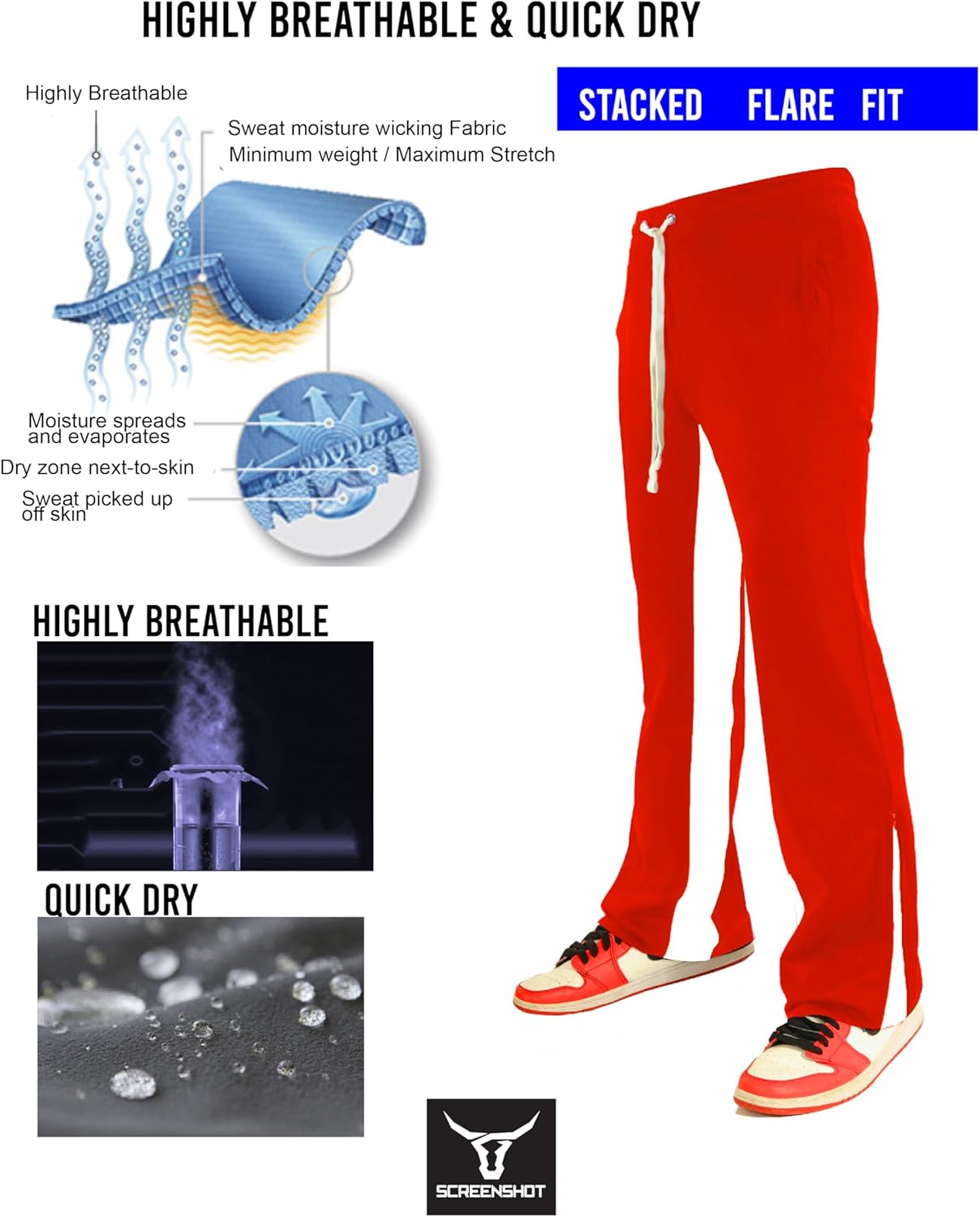 SCREENSHOT Track Pants 3202 Mens Streetwear Premium Stacked Flare Fit Urban Track Pants Workout Athletic Bottoms - Image 3