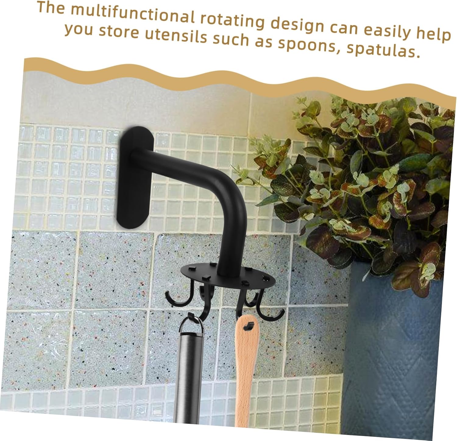 Rotating Kitchen Utensil Hanger Hook Wall Mount Rack Punch Hanging Organizer for Spoons Spatulas and More Space Saving Rotatable Hooks for Kitchen Bathroom and Cabinet Storage