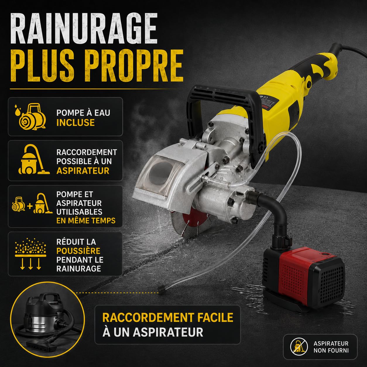 Beton - Fresa elettrica da parete, 4000 W, scanalata da parete, 6000 giri/min, con 5 lame per sega, fresa a fessura, 37 mm di profondità, 33 mm di larghezza