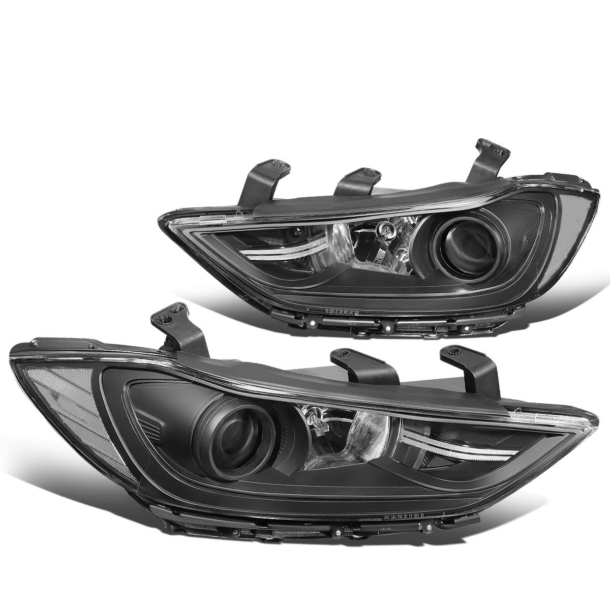 Auto Dynasty Pair of Black Housing Clear Corner Projector Headlight Assembly HeadLamps Compatible with Elantra 17-18