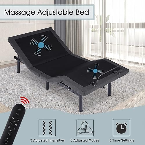 Miniatura 5 de LVUYOYO Base de cama ajustable eléctrica ajustable con inclinación de cabeza y pie doble masaje control remoto inalámbrico gravedad cero